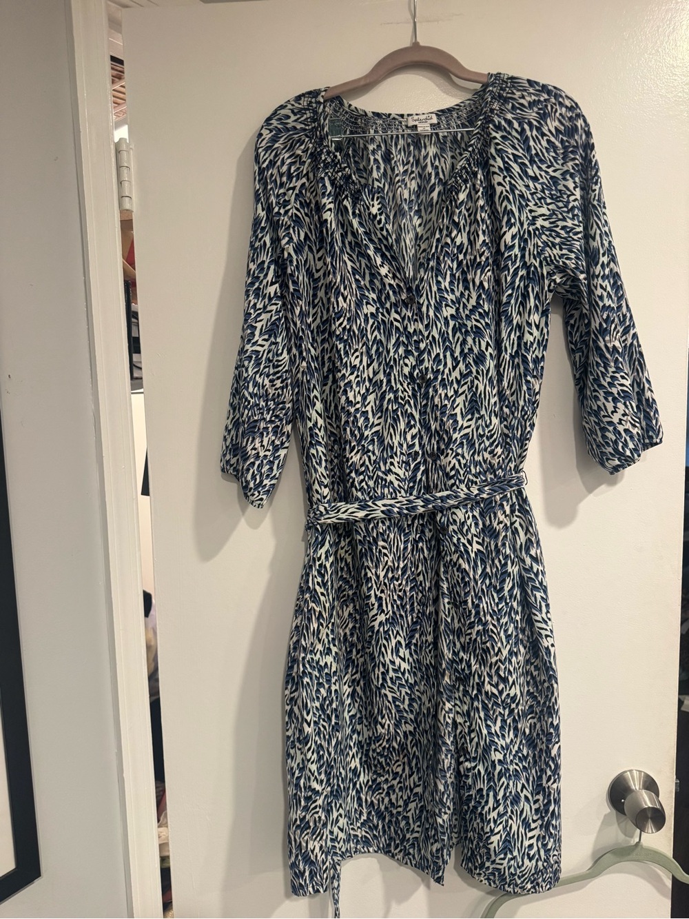 Splendid Blue White Printed Belted Midi Dress Medium Teacher Business Casual